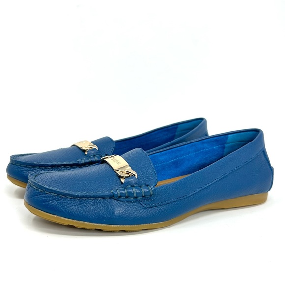 Coach Olive Blue Pebble Grain Leather Loafers Flats - Picture 10 of 15